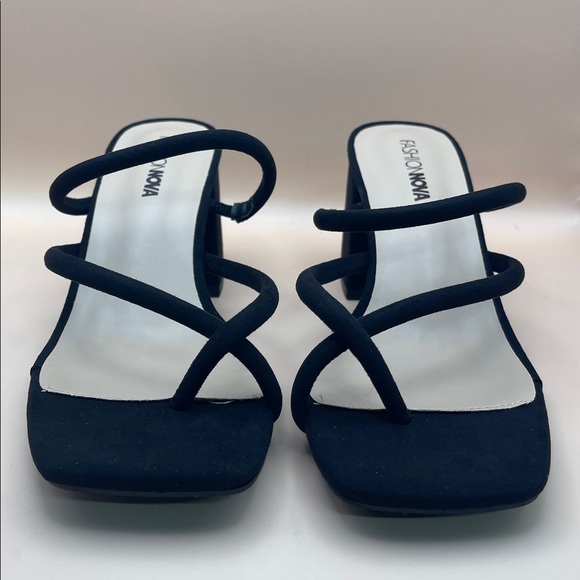 Fashion Nova Shoes - Fashion Nova Black Strappy Block Heel Sandals Women’s Size 8 Square Toe